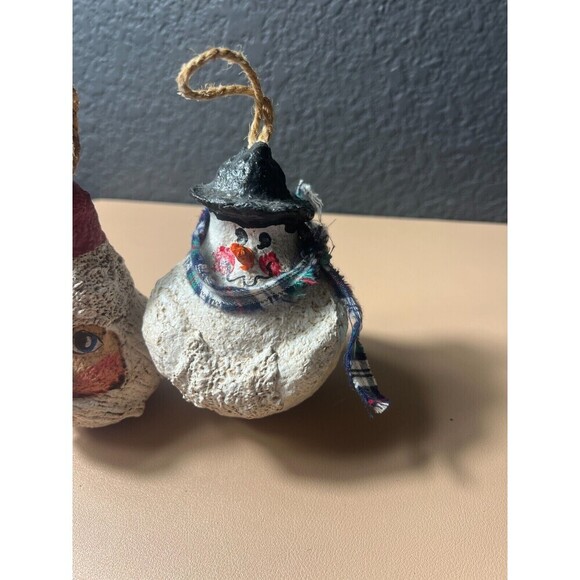 Lot of 2 Vintage Christmas paper Mache Holiday Hanging Ornament  Snowman Sant - Picture 2 of 8